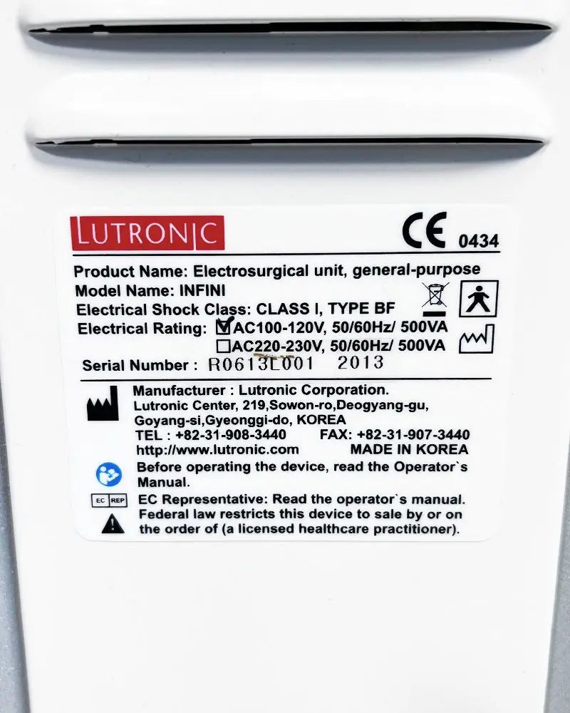 2013 Lutronic INFINI MRF Electrosurgical Skin Rejuvenation Microneedling System Lutronic