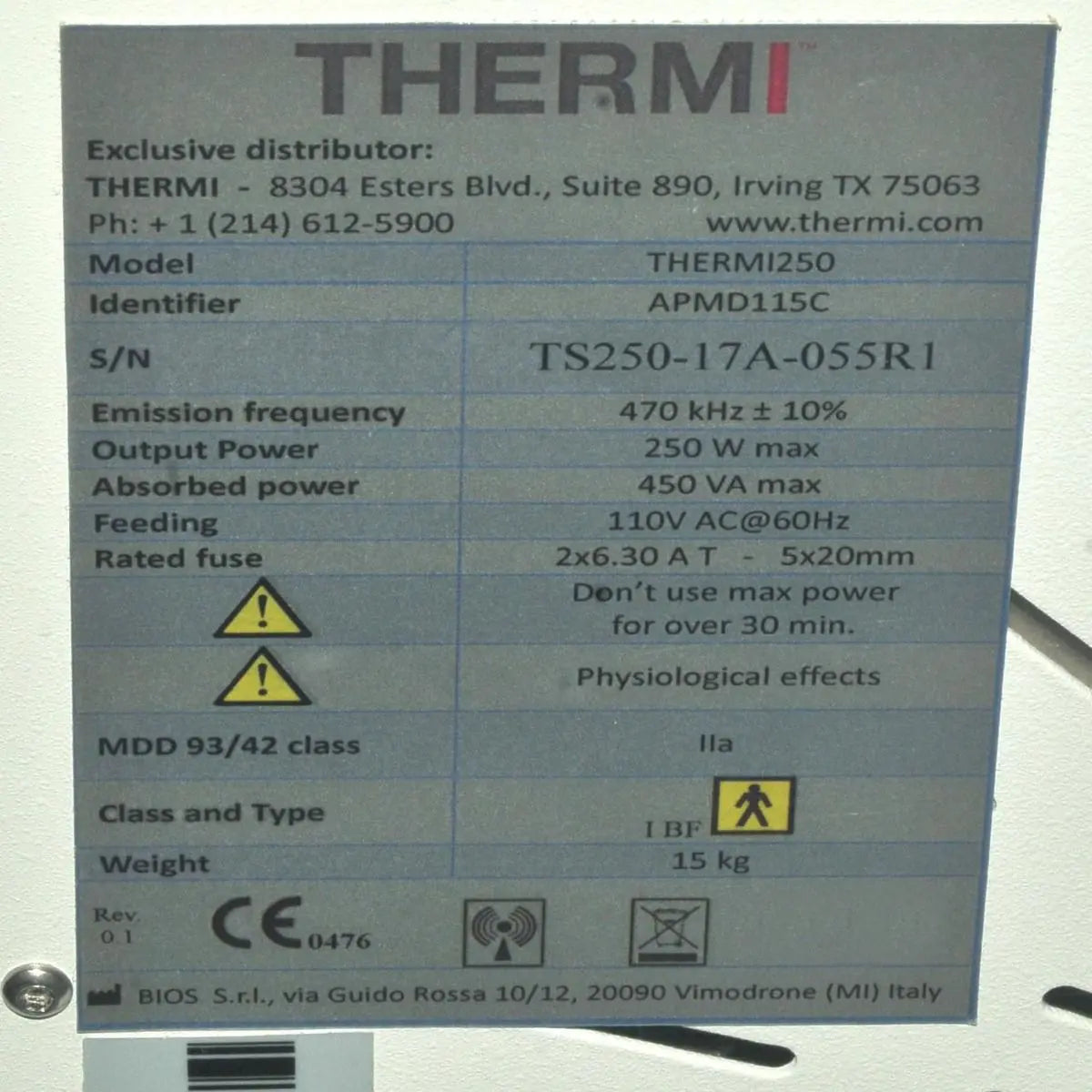 2017 ThermiAesthetics Thermi250 RF Cellulite Reduction Skin Tightening Face Body Sol International Medical