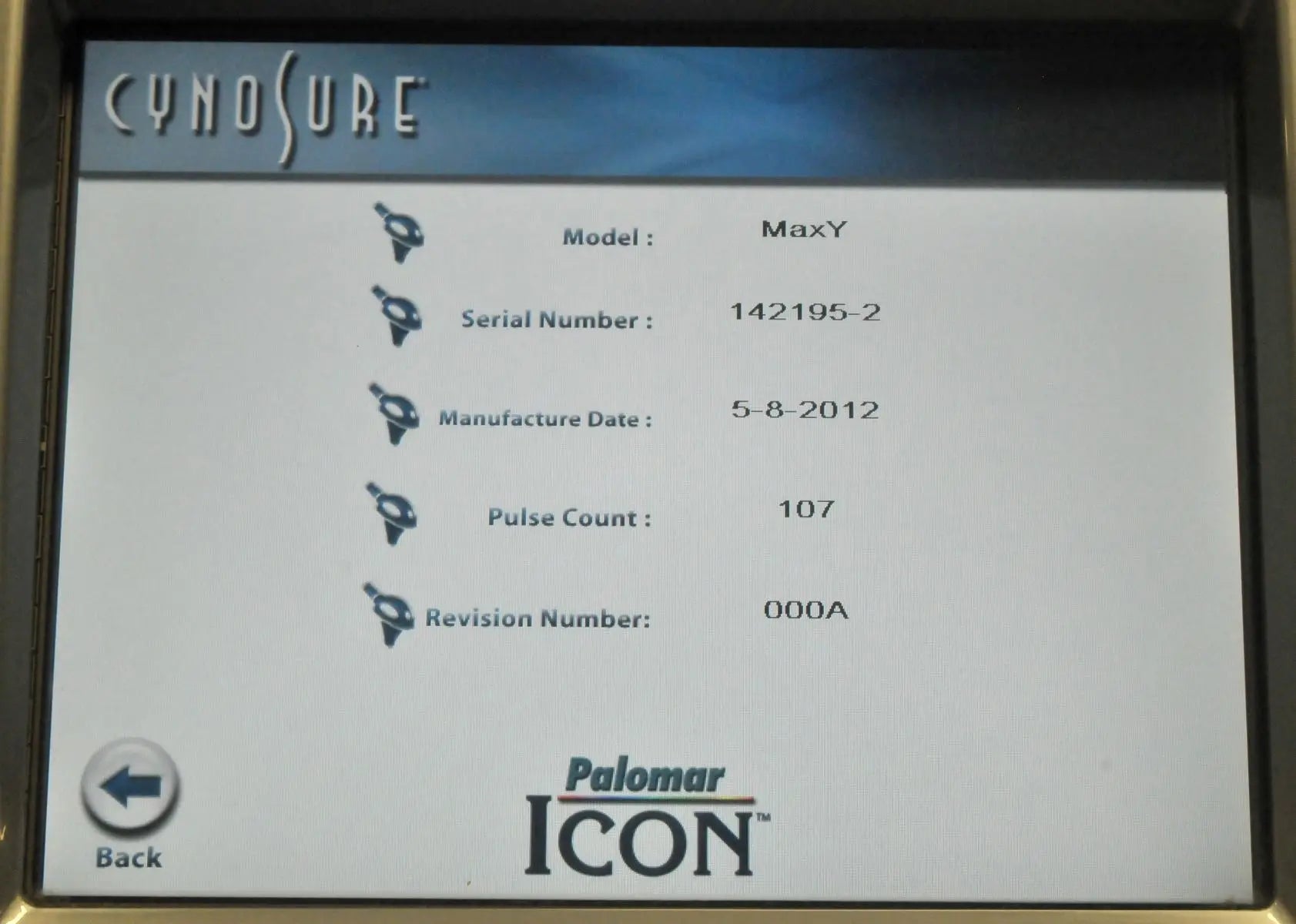 2012 Palomar ICON Laser MaxY Handpiece Fine Hair Removal Pigmented Lesions Max Y Palomar