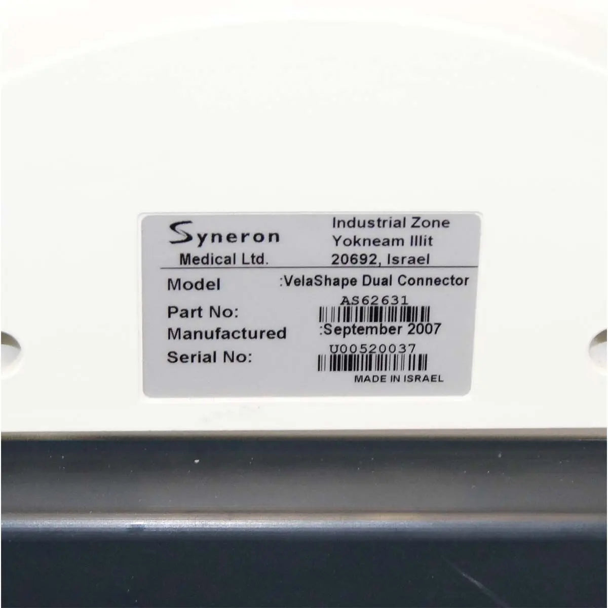 Syneron VelaShape FG00121 System with Dual Connector Adapter Vcontour Handpiece Sol International Medical