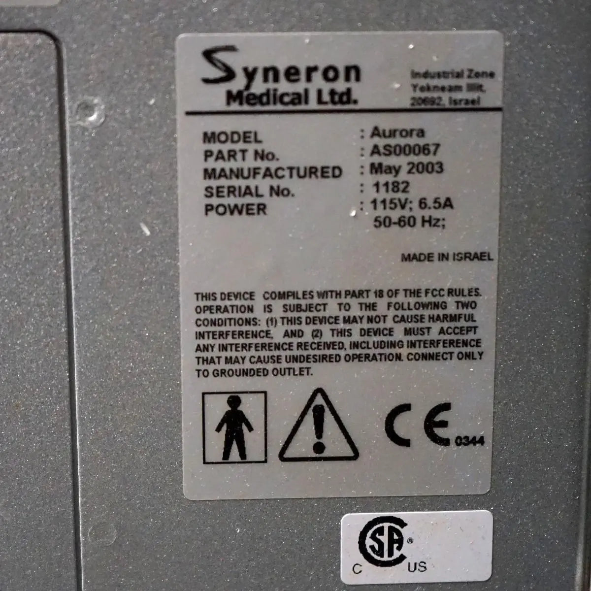2003 Syneron Aurora IPL RF SR SRA Elos Skin Rejuvenation Lesions AS00067 2 HPs Sol International Medical