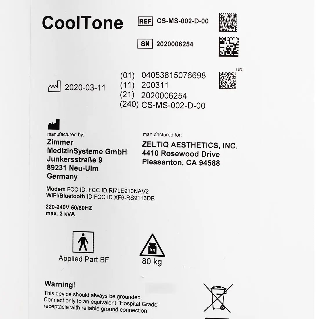 2020 Zeltiq CoolTone Body Contouring Sculpting Tone Muscle System Allergan Zeltiq
