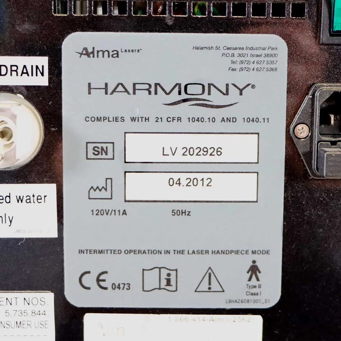 2012 Alma Harmony Laser IPL Workstation 3 HP LP 1064nm QS YAG Q Switched Alma