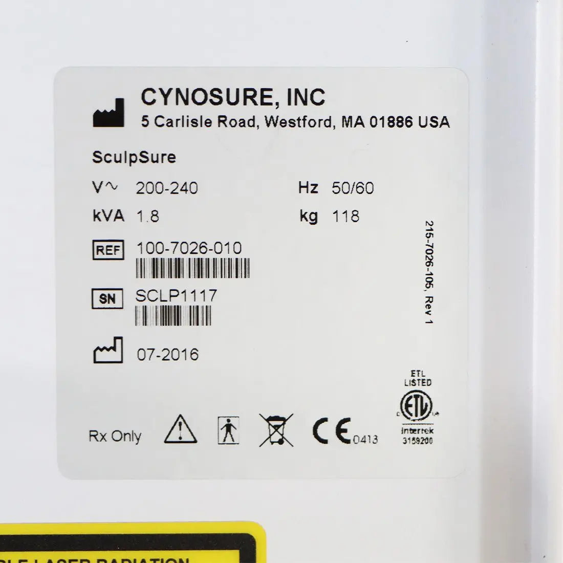 2016 Cynosure SculpSure Non-Invasive 1060nm Diode Laser Body Sculpt Contour Cynosure