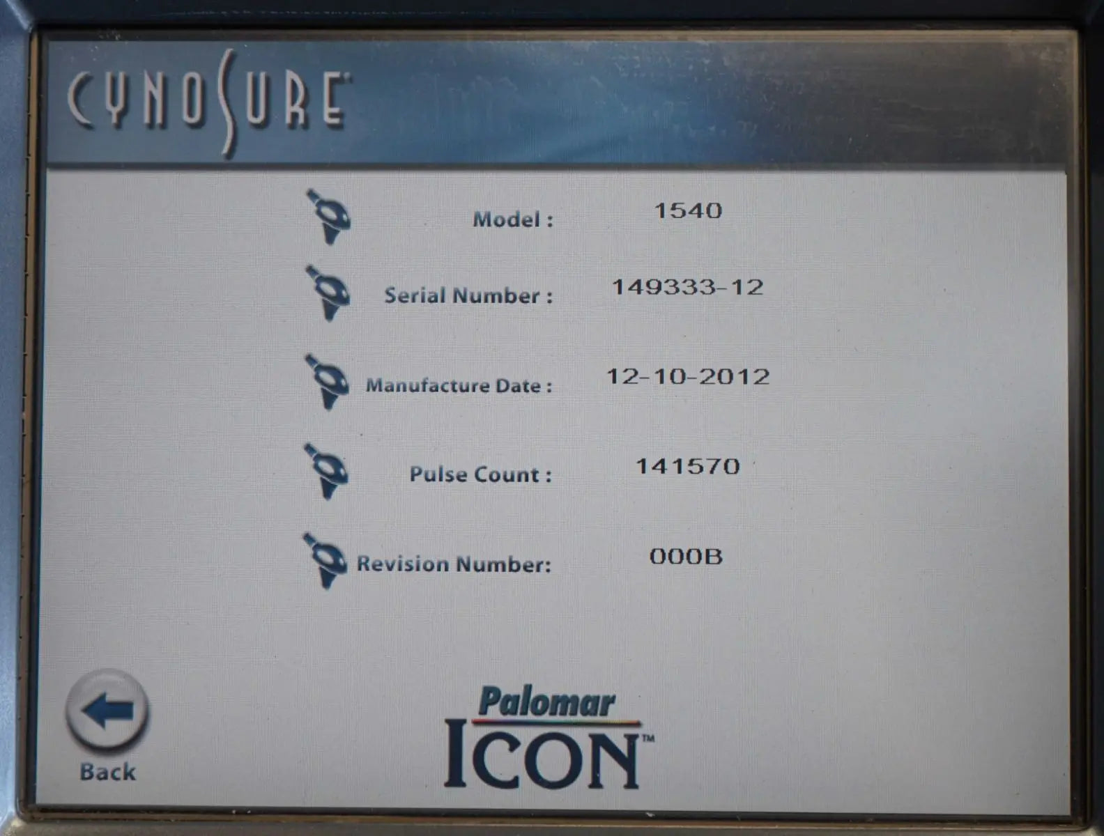 2012 Palomar ICON 1540 Fractional Laser Handpiece Skin Resurfacing Wrinkles Acne Palomar
