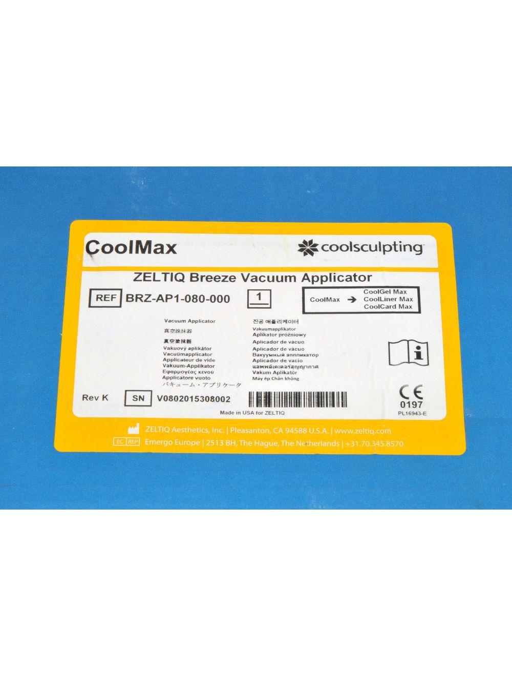 Zeltiq Breeze Vacuum CoolMax Applicator Handpiece CoolSculpting BRZ-AP1-080-000 Zeltiq