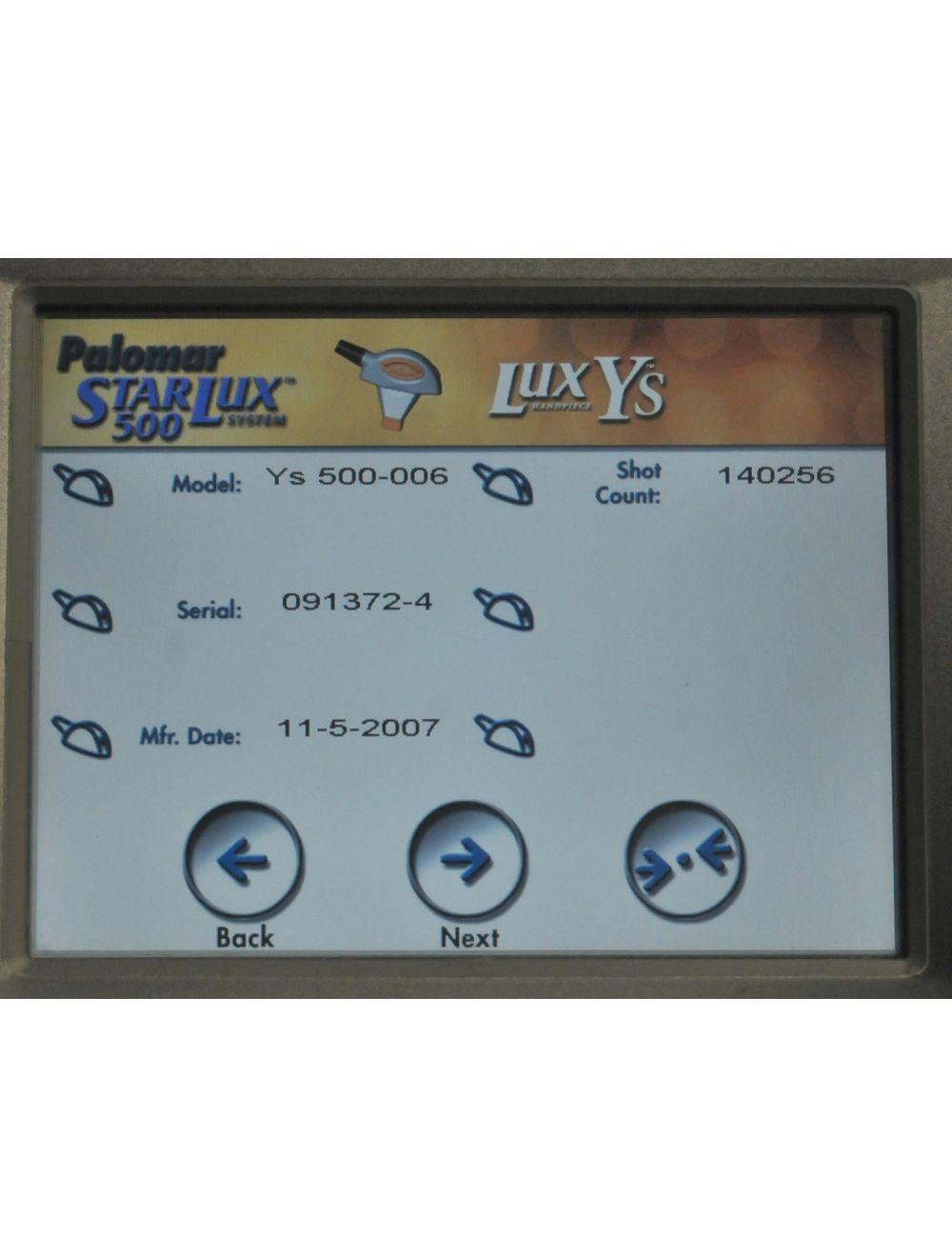 Palomar StarLux 500 Laser LuxYs IPL Fine Hair Removal Handpiece Lux Ys HR 2007 Palomar