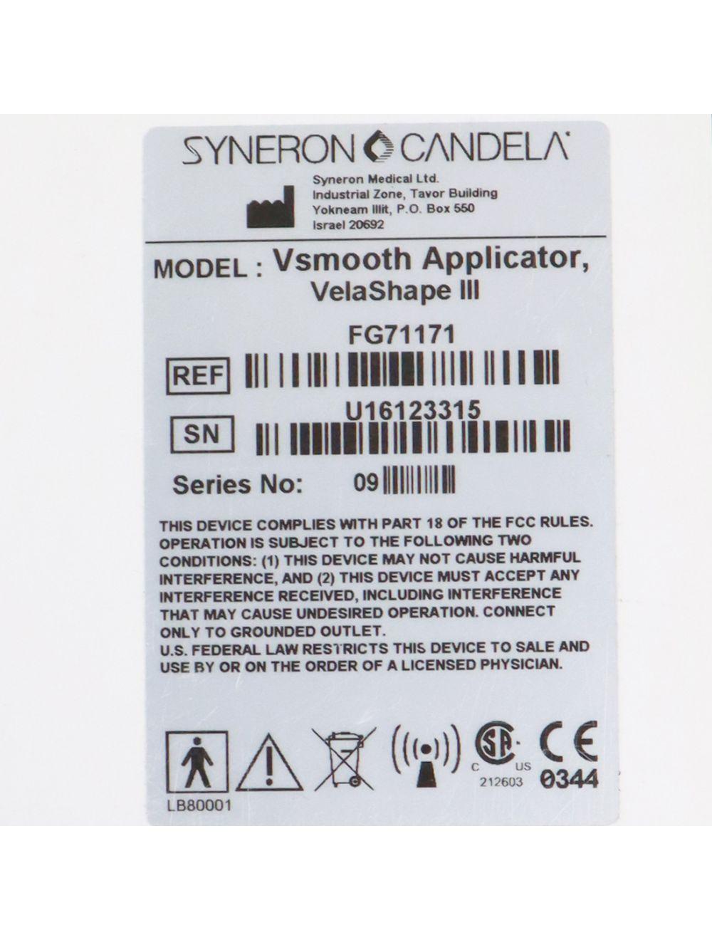 Syneron Candela VelaShape III VSmooth Applicator Handpiece FG71171 VS3 Candela