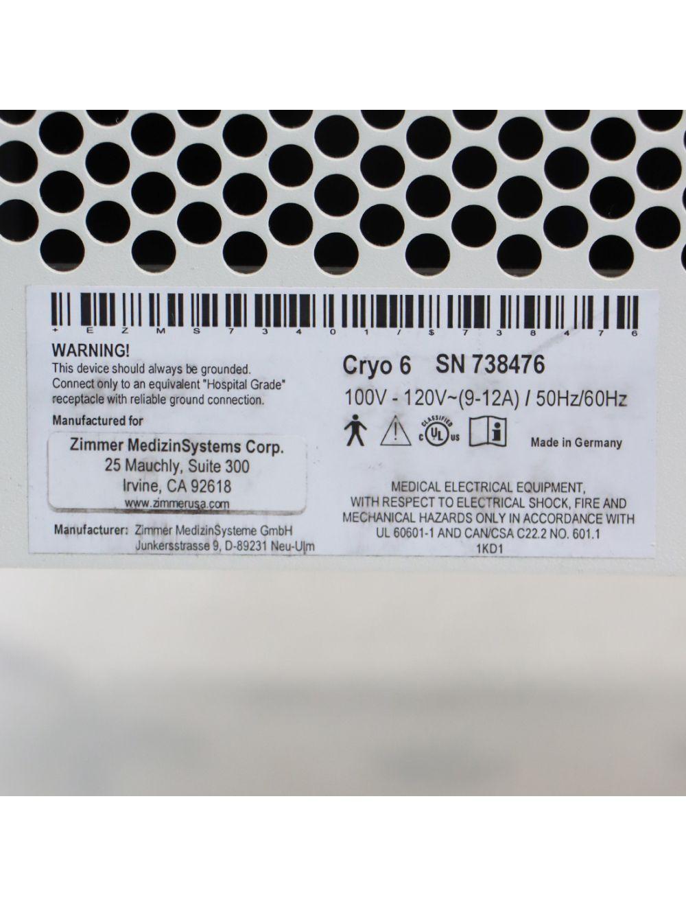 Zimmer Cryo 6 Patient Epidermal Cryo Therapy Chiller Device System Sol International Medical