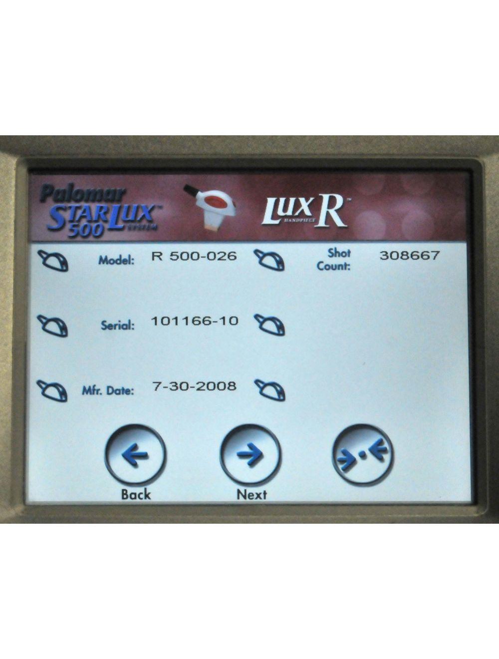 Palomar StarLux 500 Laser LuxR IPL Hair Removal Handpiece Lux R HR 2008 Palomar