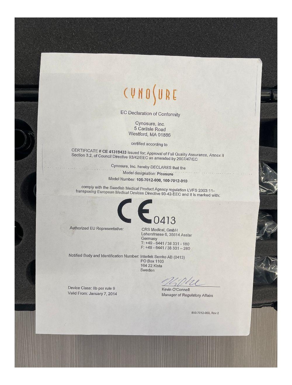 Cynosure PicoSure Tattoo Removal Laser Handpiece Kit Cynosure
