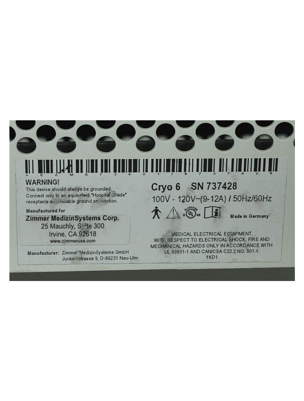 737428 Zimmer Cryo 6 Chiller Epidermal Skin Cooling System - Laser IPL Treatments Cryo6 Sol International Medical