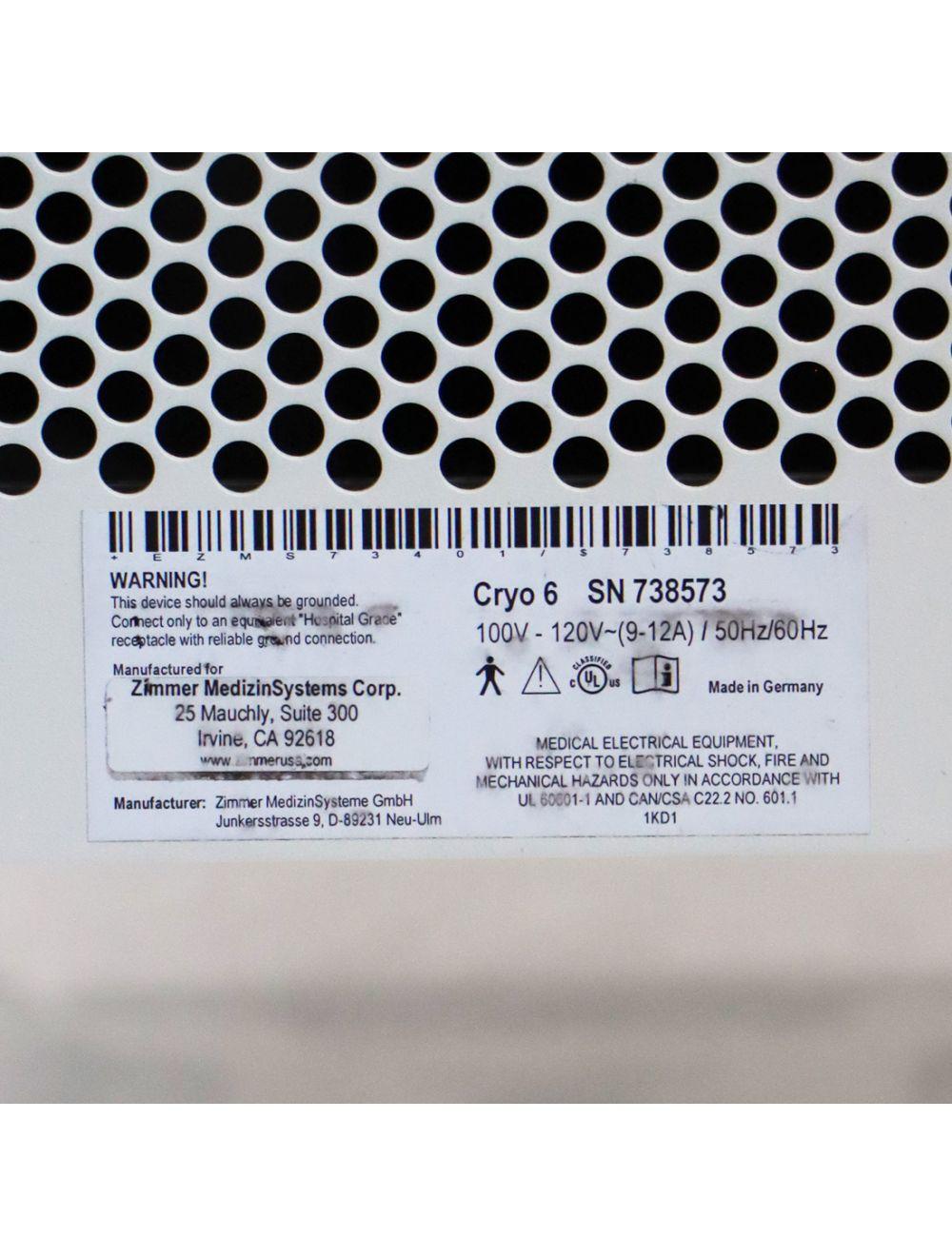 Zimmer Cryo 6 Epidermal Cryo Therapy Chiller Device System Sol International Medical