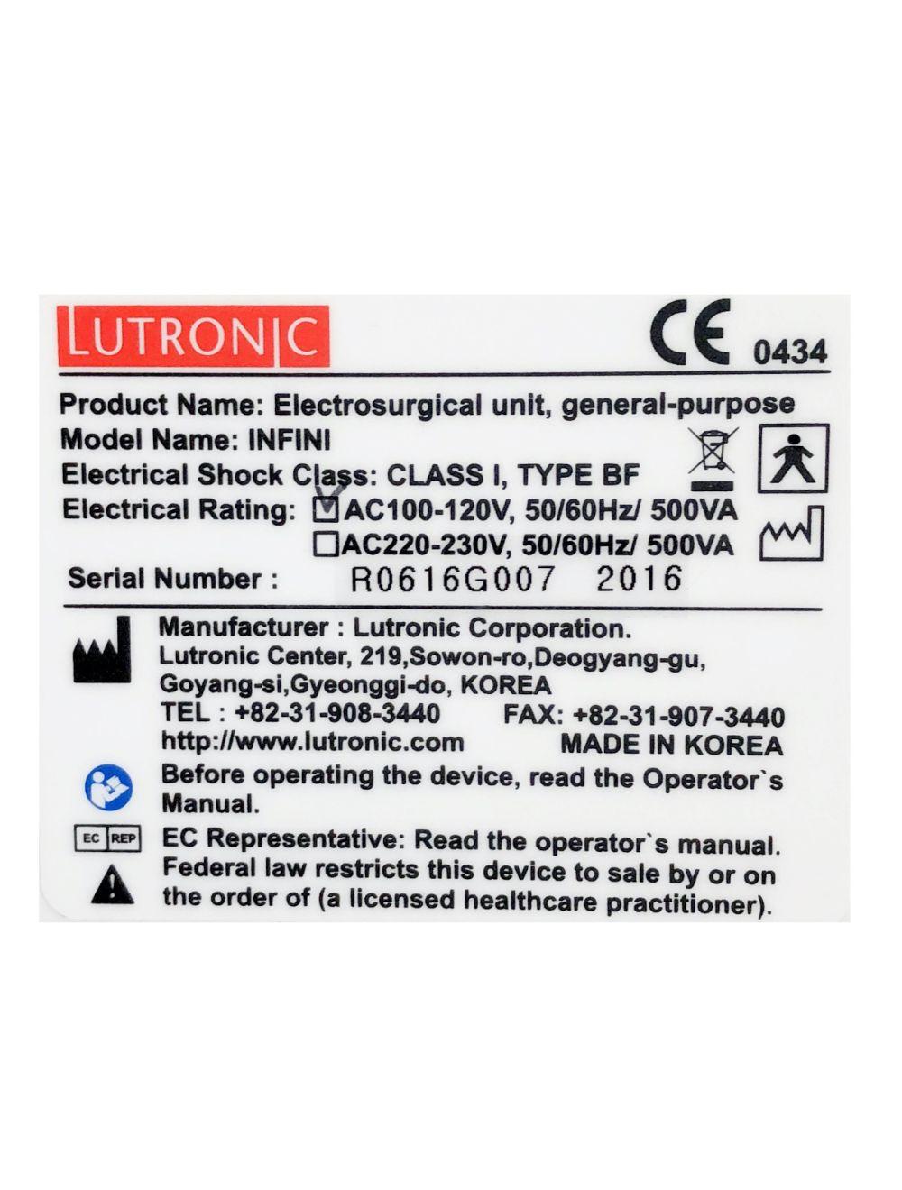 2016 Lutronic Infini Radio Frequency RF Microneedling System R0616G007 Lutronic