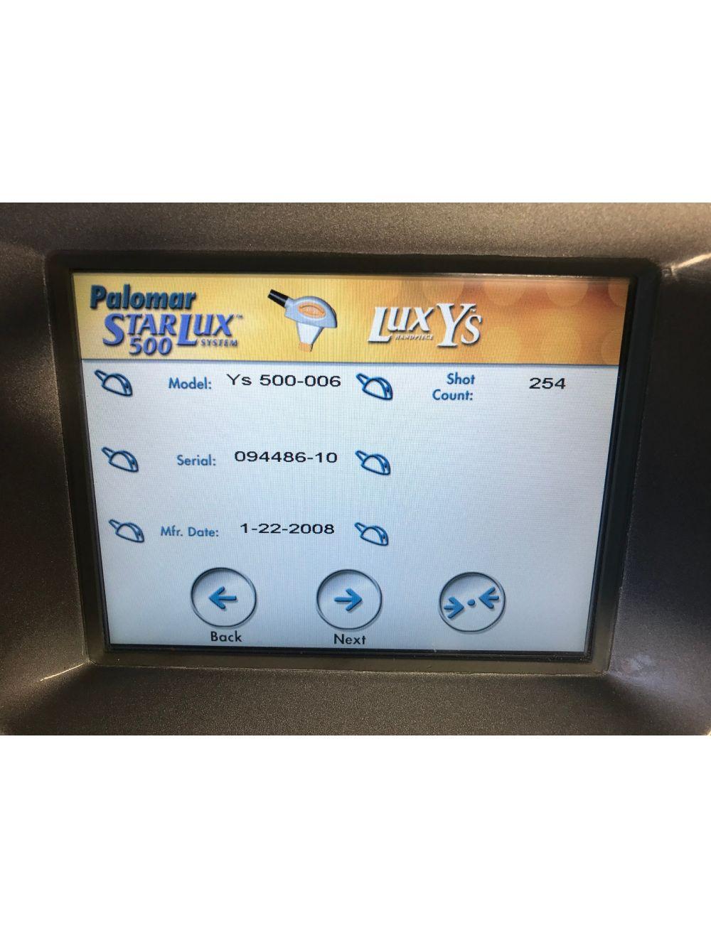 2008 Palomar Starlux 500 Lux Ys IPL Hair Removal Pigment Handpiece LOW SHOTS Palomar
