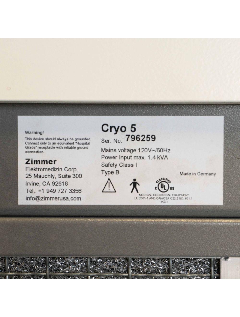 Zimmer Cryo5 CHILLER Skin Cooling Epidermal SmartCool Cryo 5 IPL Laser - Syneron Candela