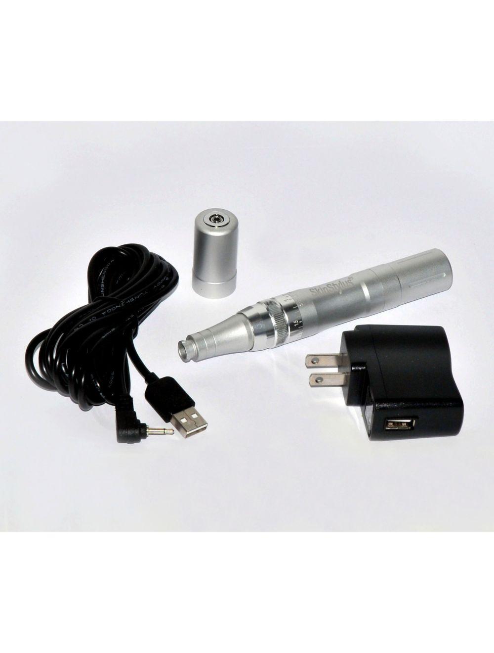 SkinStylus Microneedling Silver Pen &amp; Battery &amp; Charger Set 4-Pin Contact Type Sol International Medical