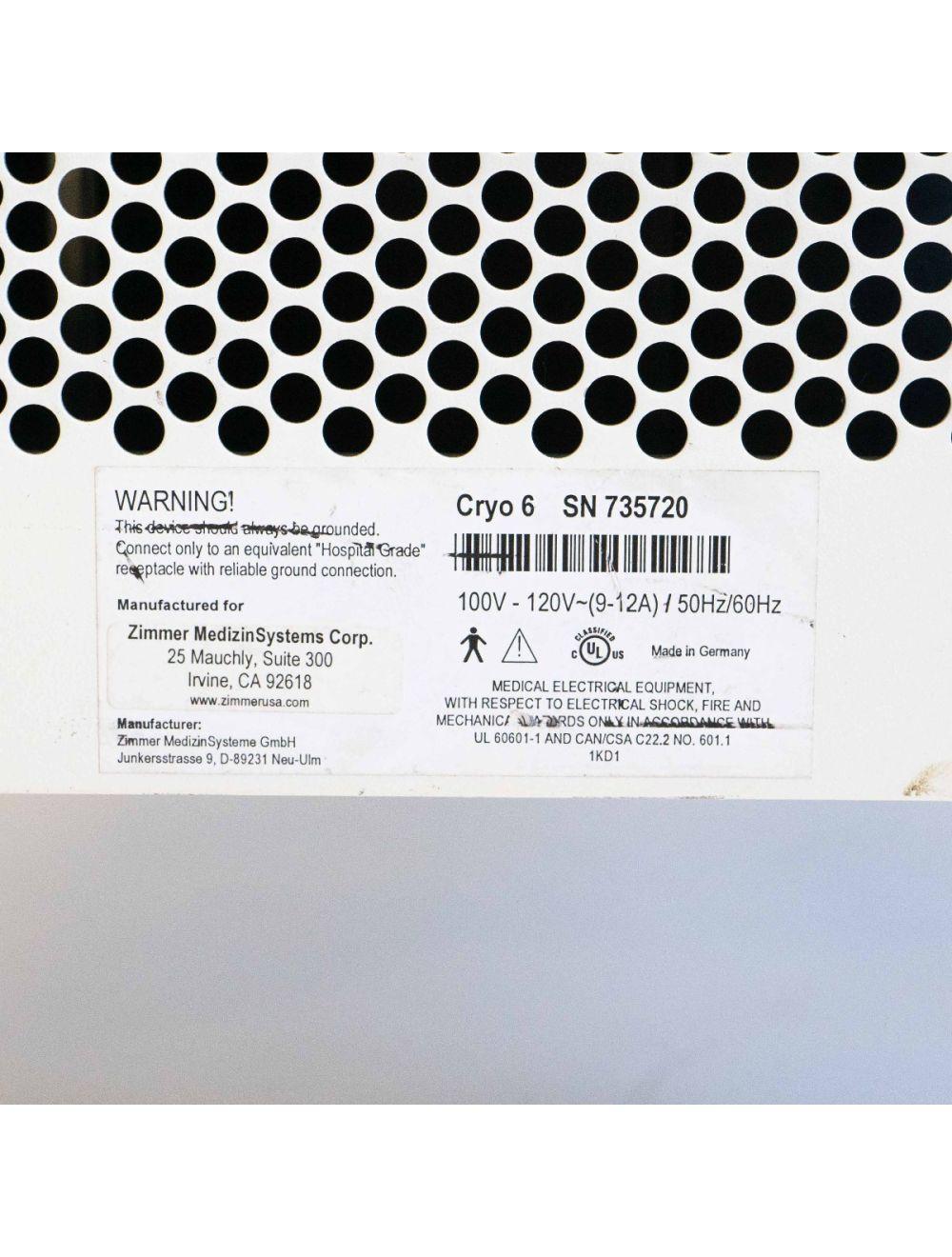 Zimmer Cryo 6 Epidermal Skin Cooling System - Laser Chiller IPL Treatments Cryo6 Sol International Medical
