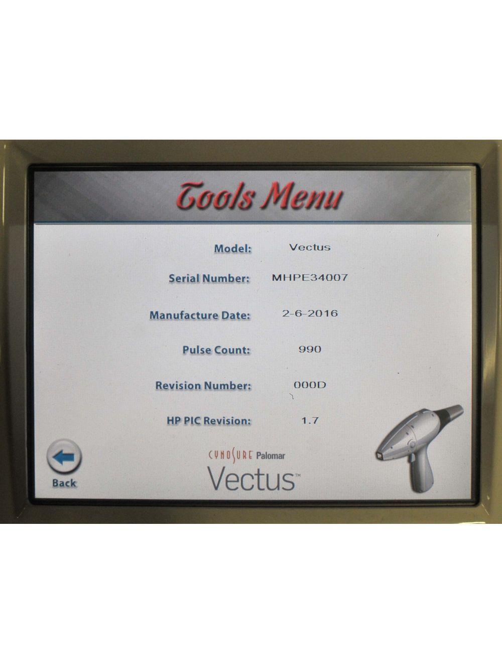 2016 Palomar Vectus Laser Handpiece 810 nm Diode Hair Removal Low Shots Pulse HR Palomar