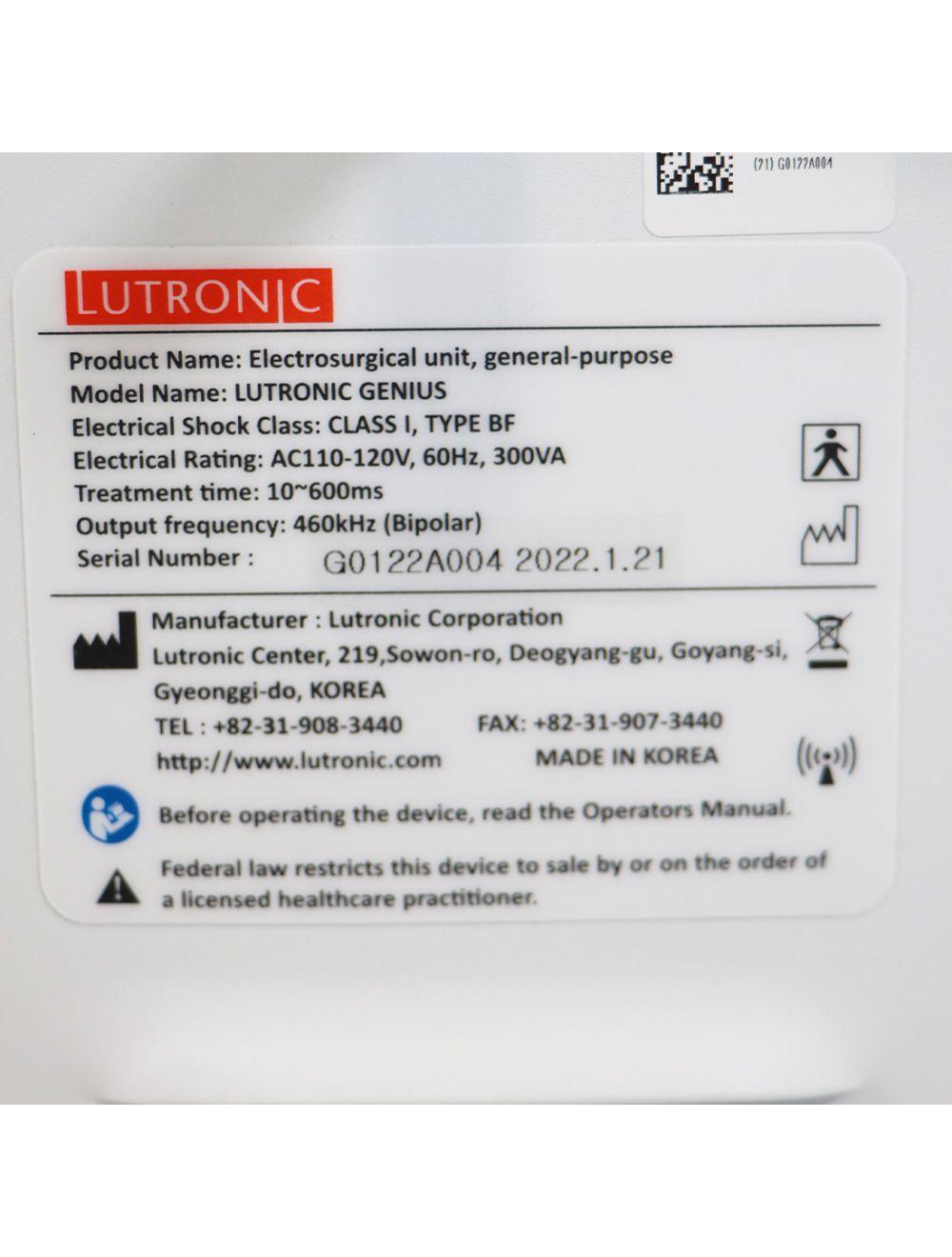 2022 Lutronic Genius Intelligent Focused RF Radio Frequency Microneedling System Lutronic