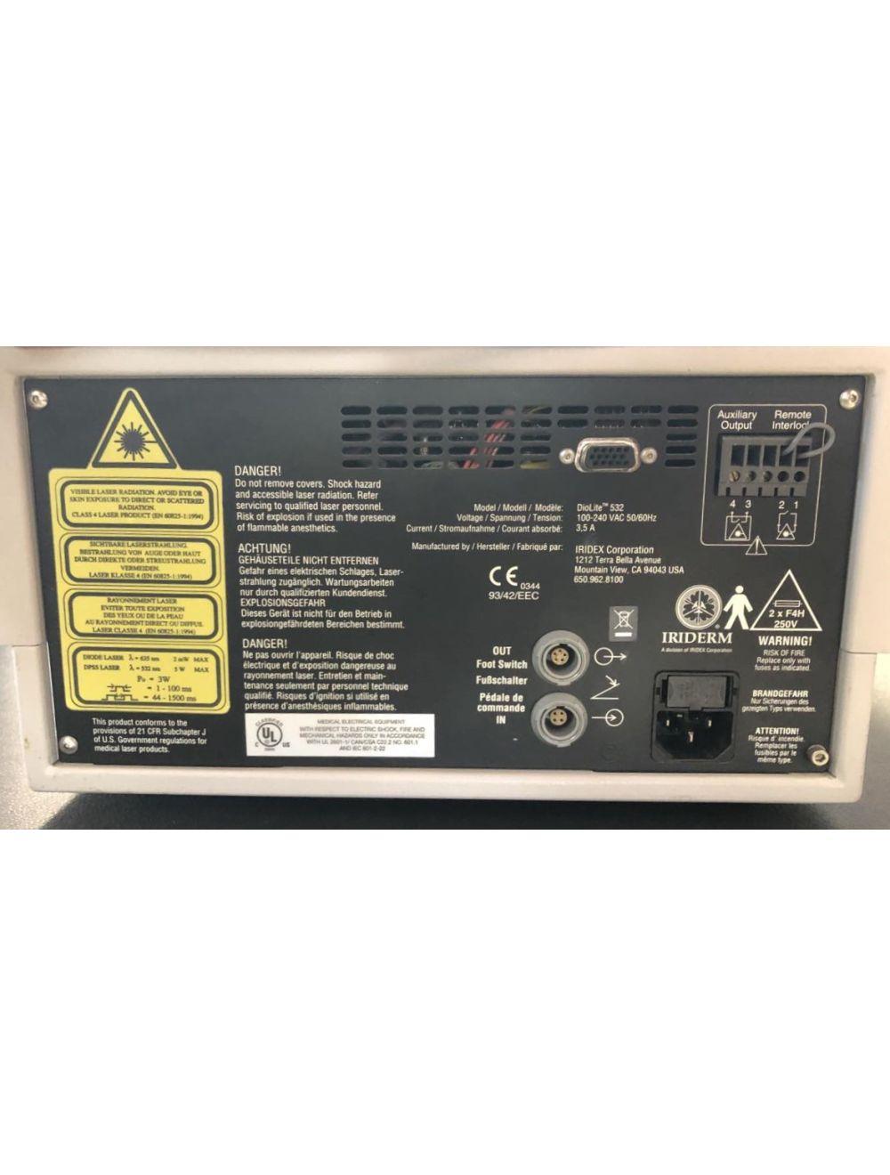 Iridex Iriderm Diolite 532 nm KTP Laser Console w/2 Fiber Handpieces 500um 700um Sol International Medical