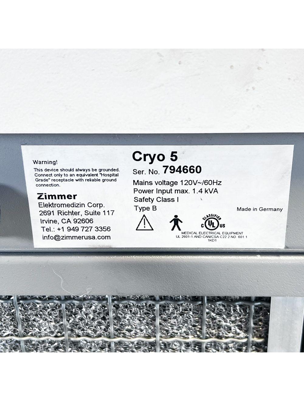 Zimmer Cryo 5 Chiller Air Cooler System Tall Rolling Cart 120V Sol International Medical