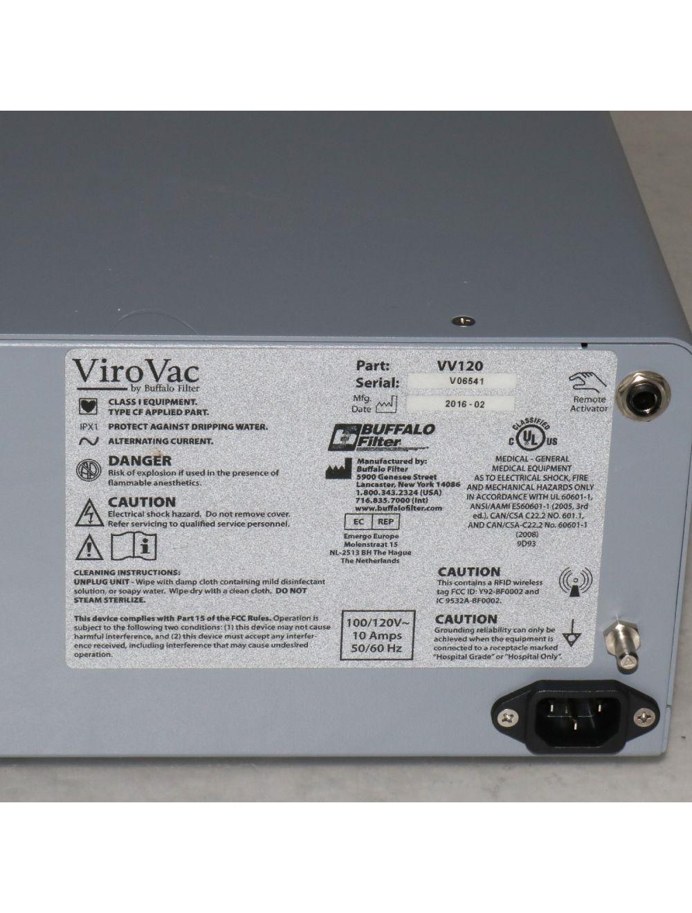2016 Buffalo Filter ViroVac VV120 Surgical Smoke Plume Evacuator Suction Vacuum Sol International Medical