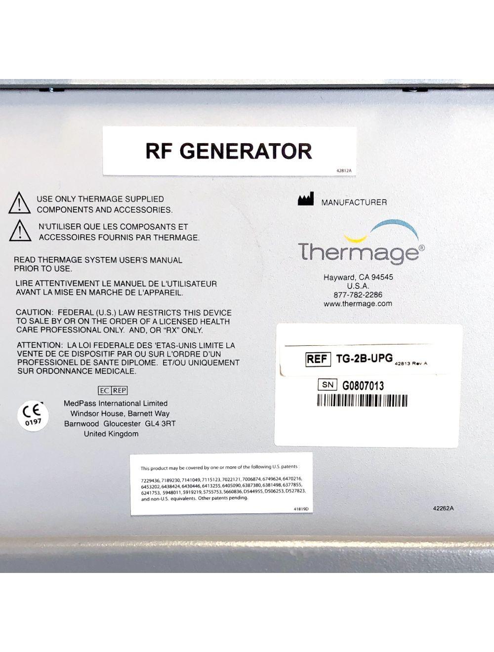 Solta Thermage CPT Radio Frequency Generator RF Skin Tightening System TG-2B-UPG Solta Medical