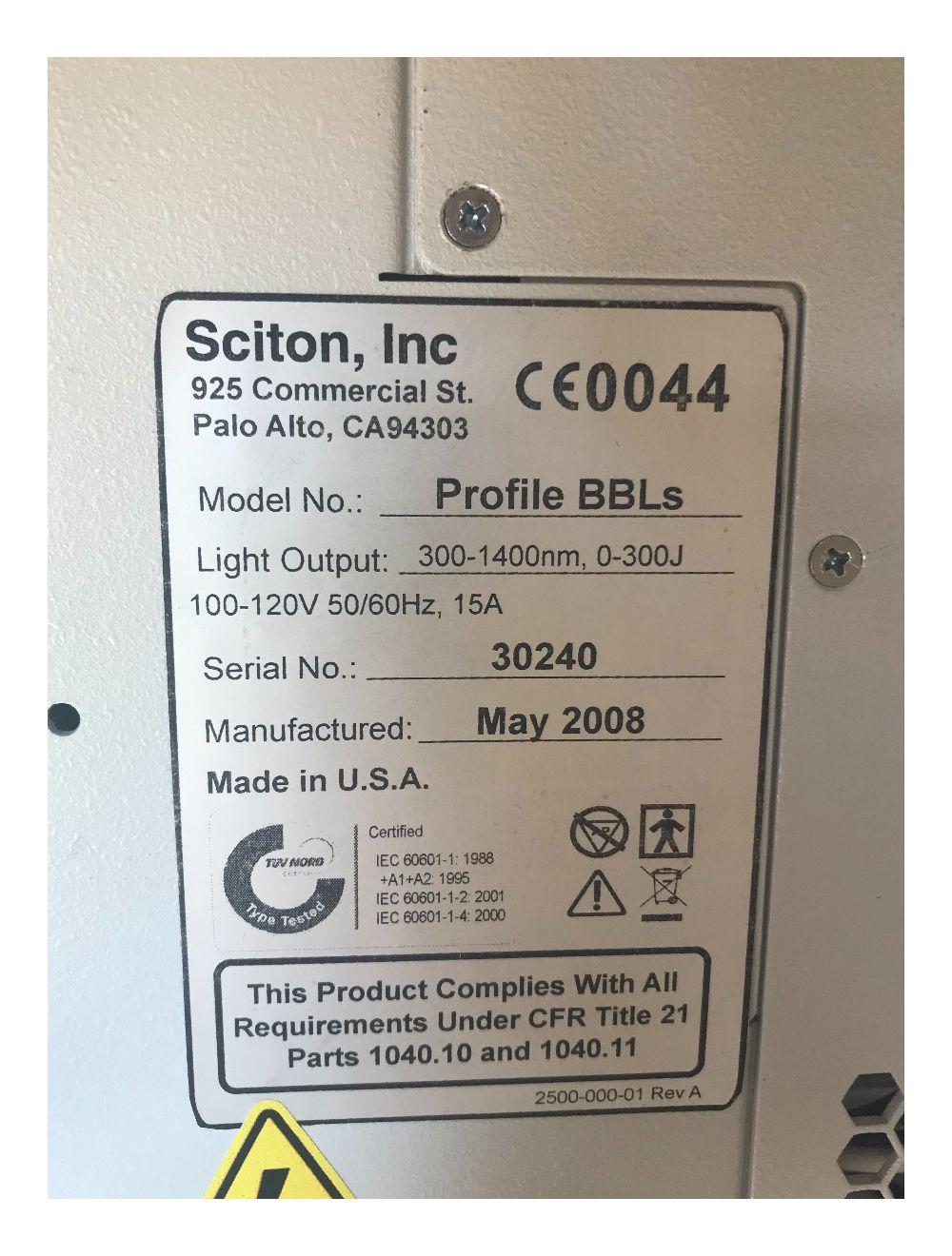 2008 Sciton BBLs Laser Broad Band Light Pigment HR Vascular ST IPL 275K SHOT BBL Sol International Medical
