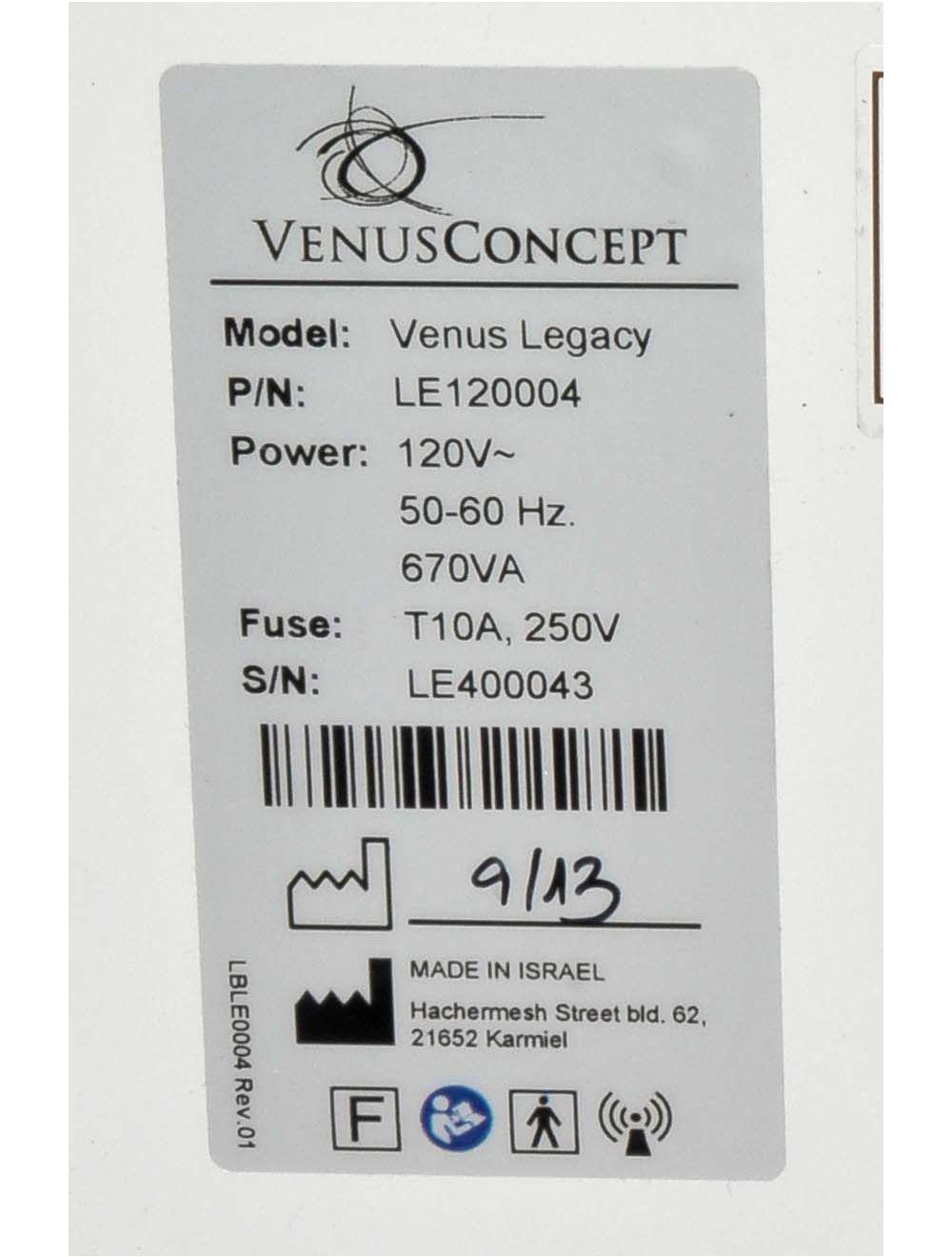 2013 Venus Concept Legacy Skin Rejuvenation Body Shaping Wrinkle Reduction Venus