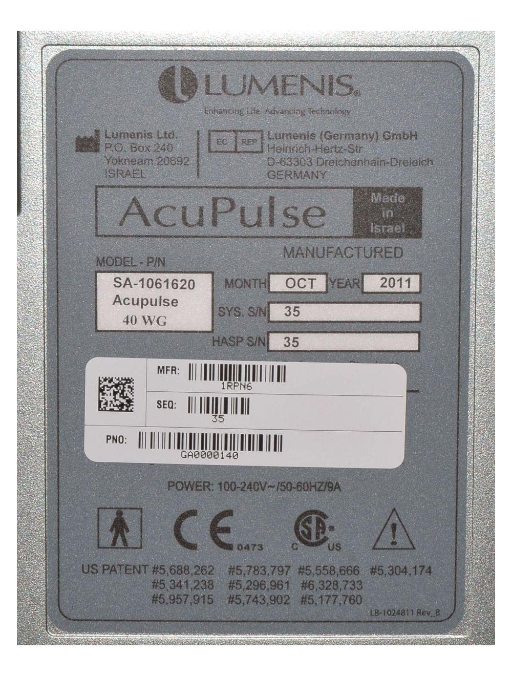 2011 Lumenis AcuPulse 40WG CO2 SurgiTouch General Dental Oral Orthopedic Surgery Lumenis