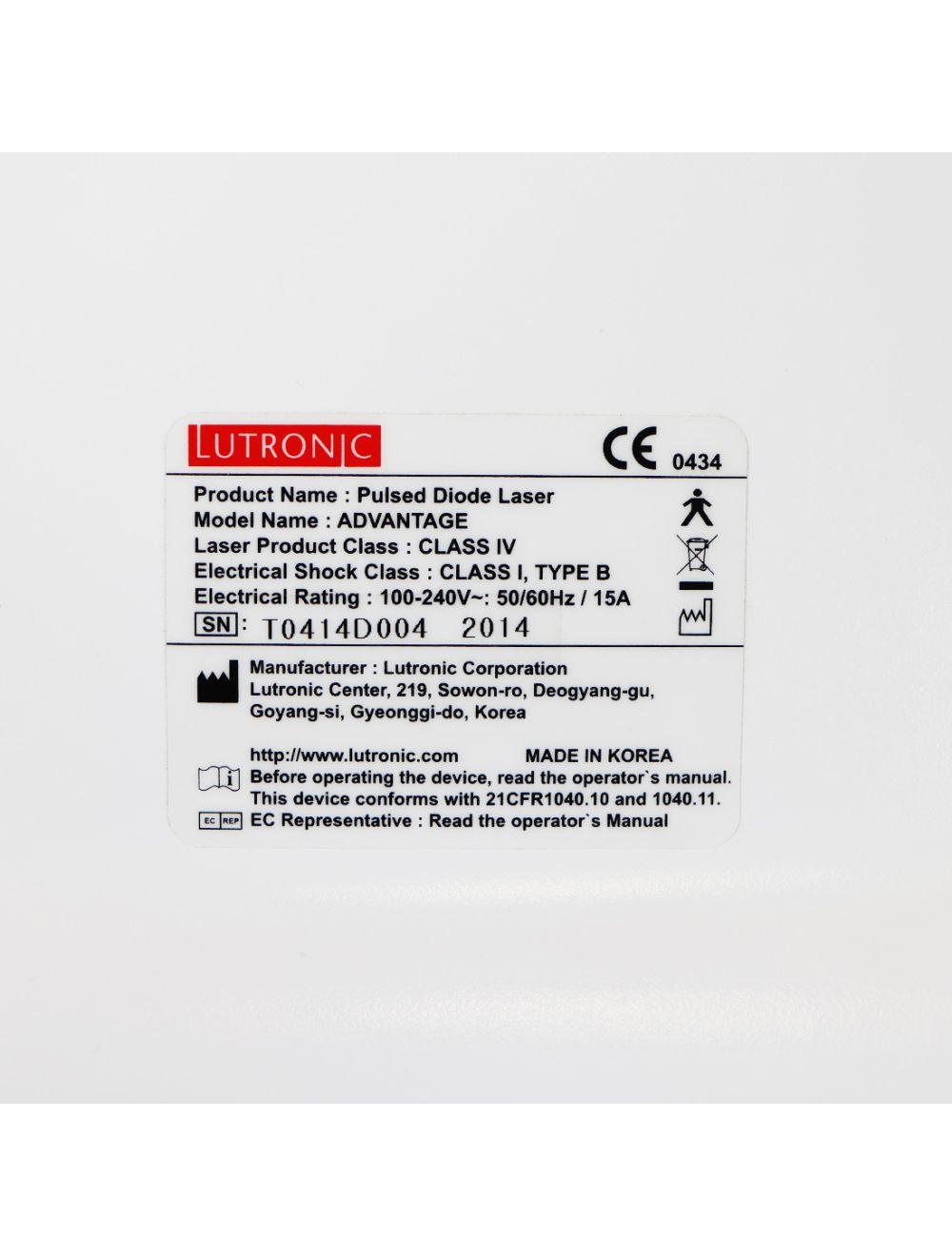 2014 Lutronic Advantage Diode Laser Hair Removal Reduction w/D3-800 Handpiece Lutronic