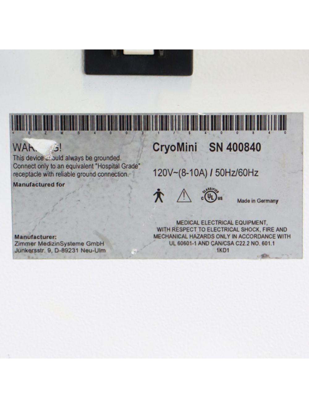 2011 Zimmer Cryo Mini Chiller Compact Epidermal Skin Cool System CryoMini Sol International Medical