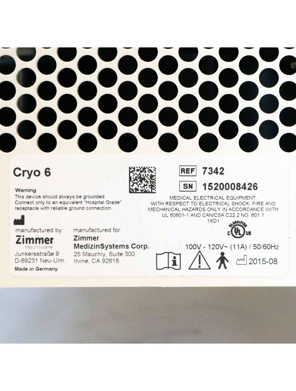Zimmer Cryo 6 Patient Skin Cooling Air Chiller Cryo Therapy System -30ºC Sol International Medical