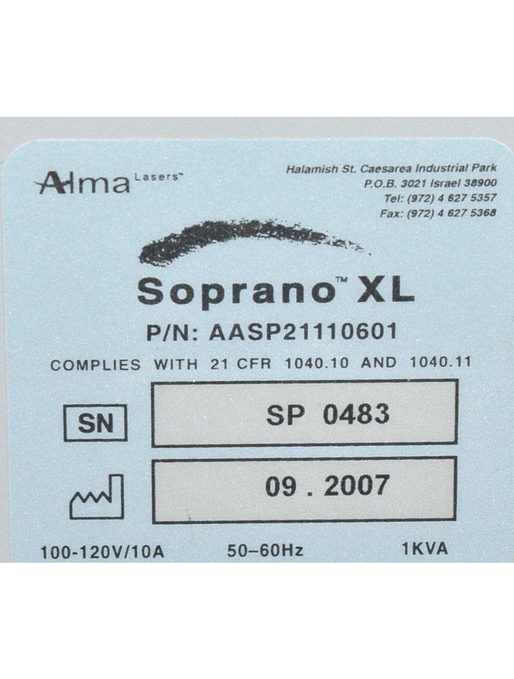 2007 Alma Soprano XL Diode 810nm Handpiece Laser Hair Removal System Alma