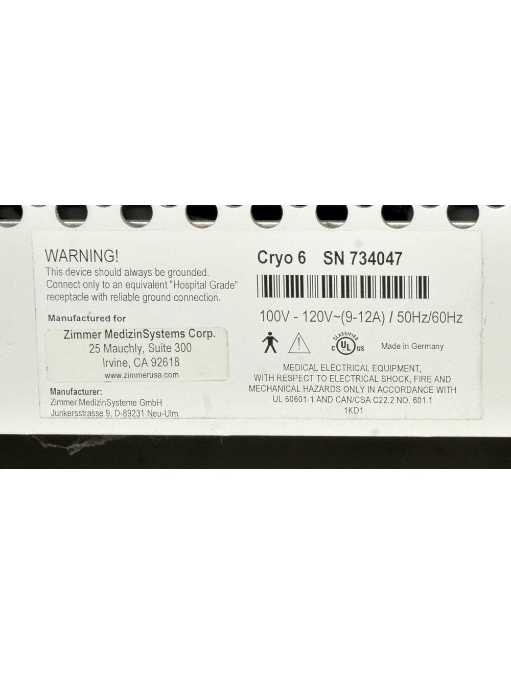 Zimmer Cryo 6 Patient Chiller Epidermal Air Cooling Therapy Laser IPL Cool Skin Sol International Medical