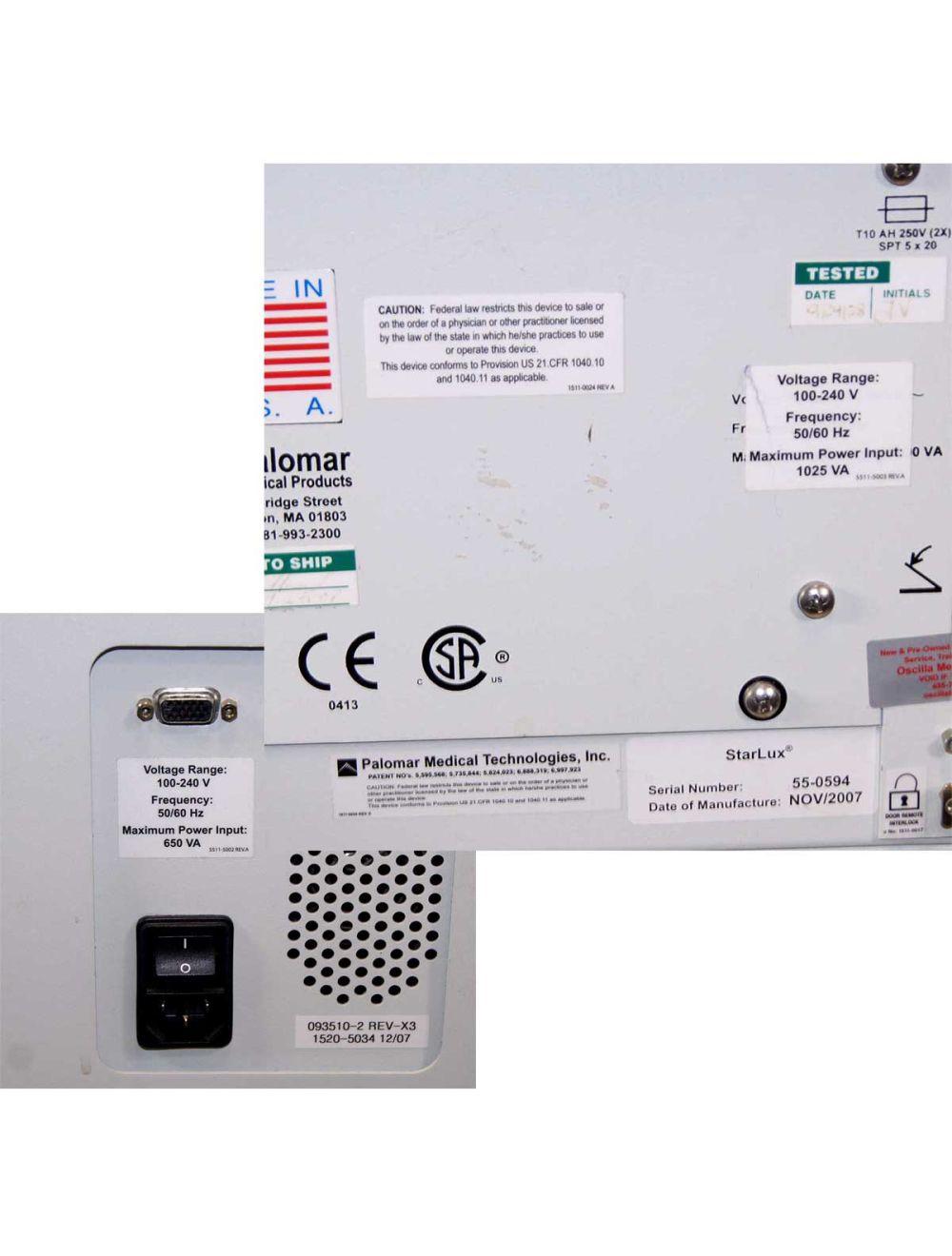 2007 Palomar StarLux 500 IPL Laser Acne Pigmented Lesions Light Hair LuxV LuxY Palomar