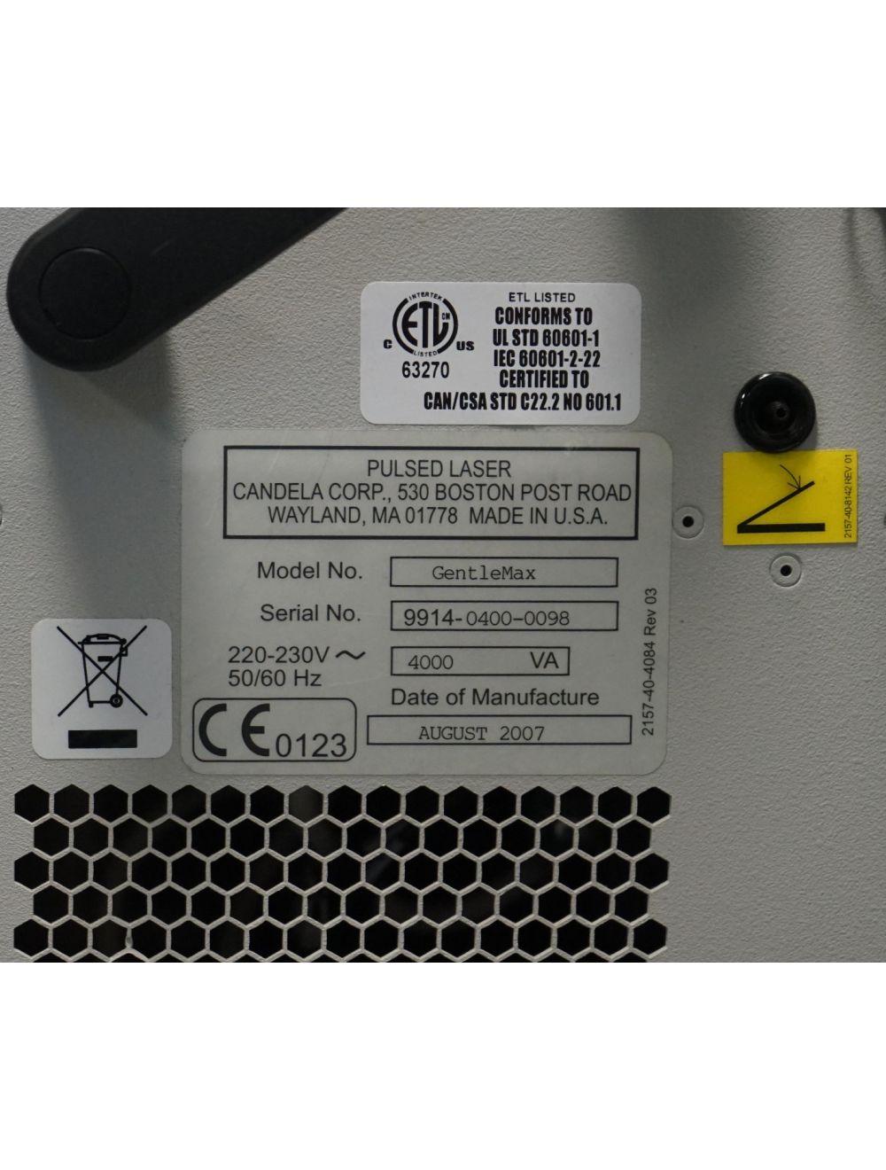 2007 Candela GentleMax Laser GMax YAG Alex 755 1064 6-18mm HR Hair Removal Vein Candela