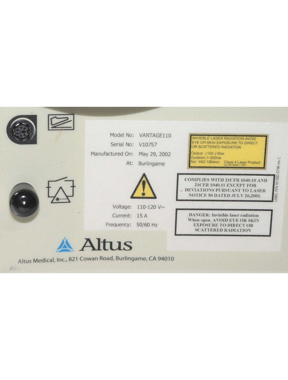 2002 Altus VANTAGE 110 Cutera 1064 Nd YAG Hair Removal Laser 3-5-7-10 mm HP HR Cutera