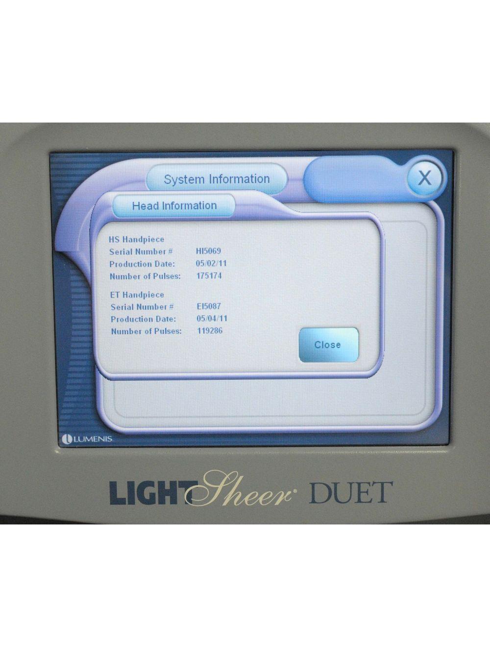 2011 Lumenis Lightsheer Duet 810nm Hair Removal Light Shear Sheer w 2 Handpieces Lumenis