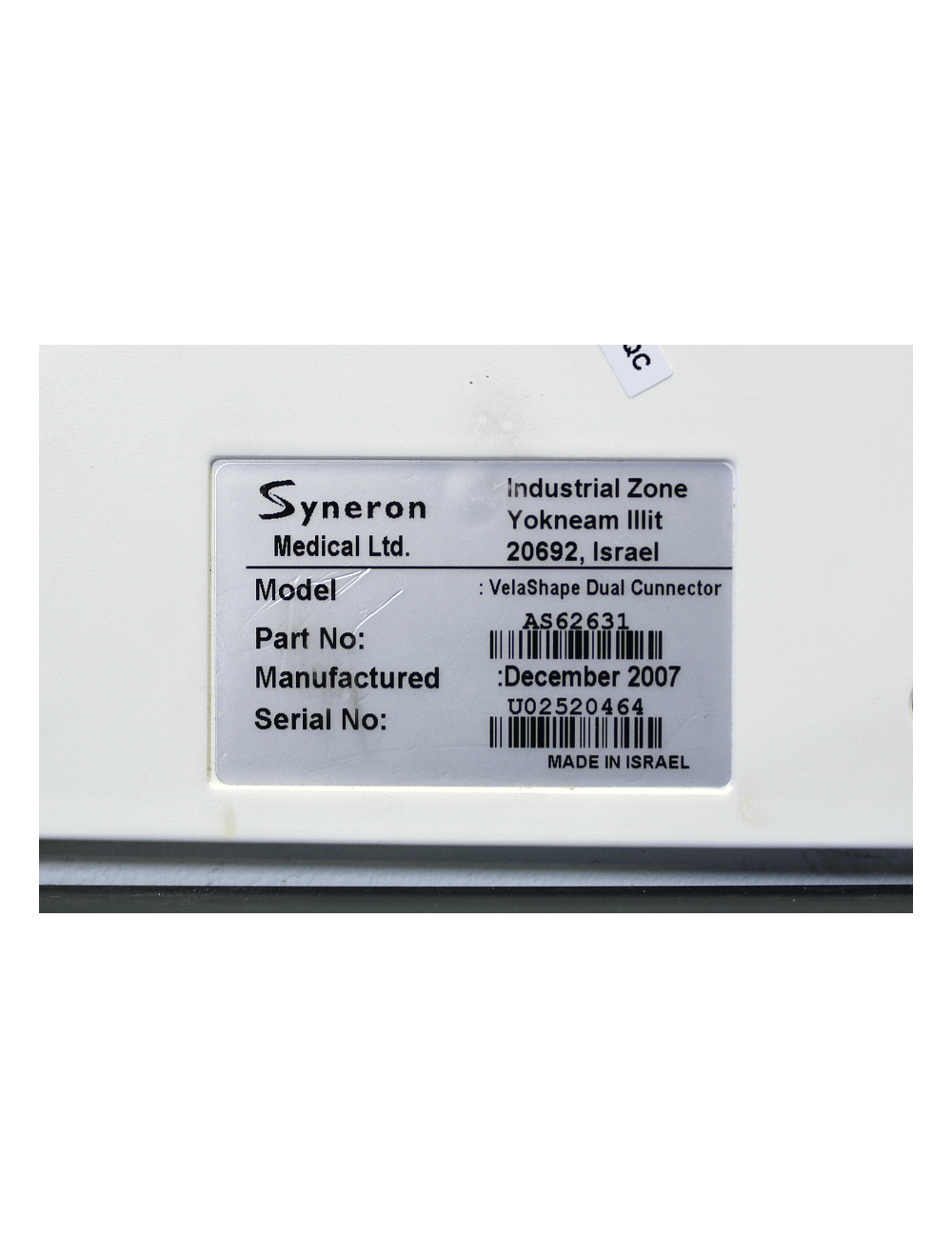 Syneron VelaShape Dual Connector 2007 - 2 HandPcs Cellulite Bod111 Candela