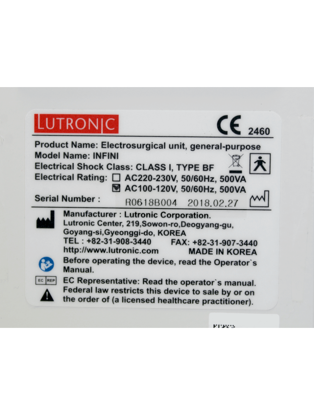 2018 Lutronic INFNI Aesthetic Laser Focused Microneedle Radiofrequency Lutronic