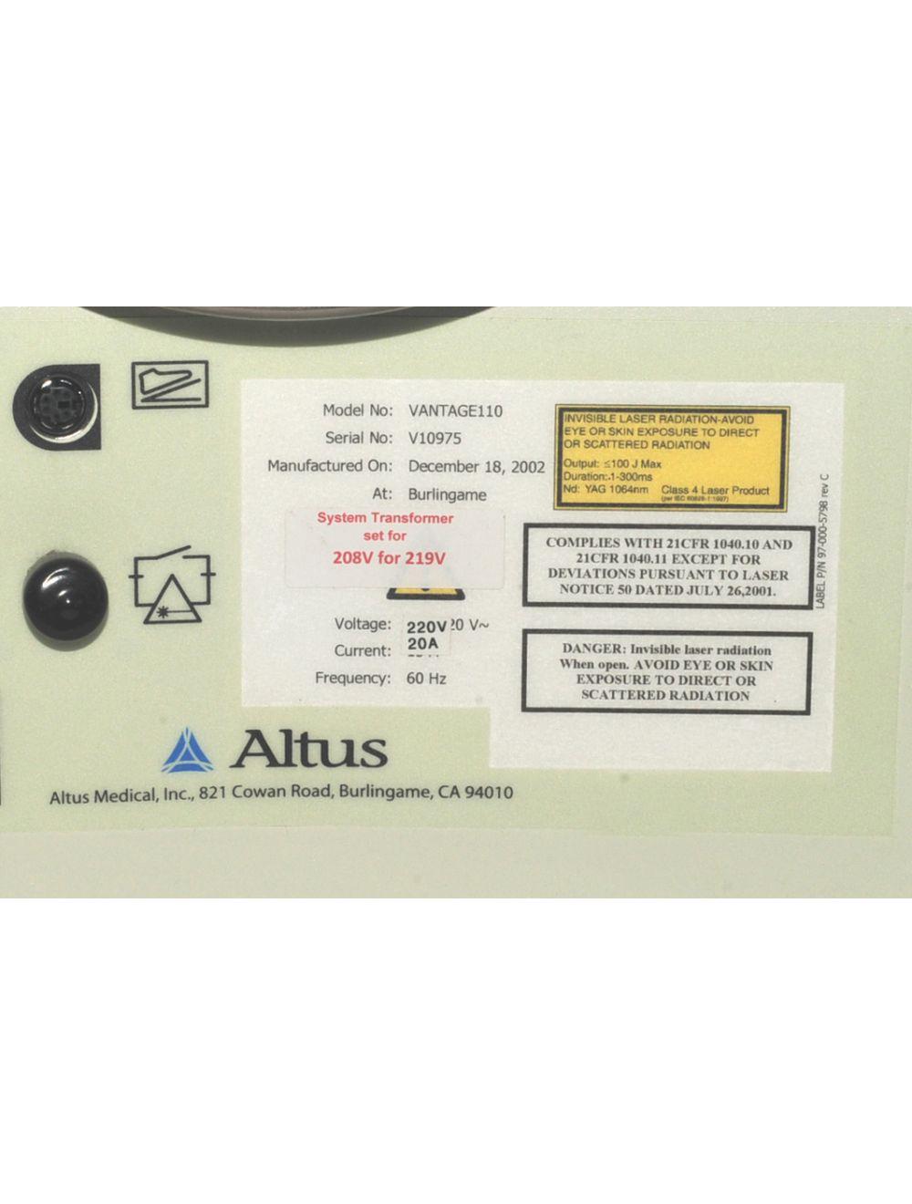 2002 Altus CoolGlide Vantage Nd:YAG 1064 Hair Removal Laser Sol International Medical