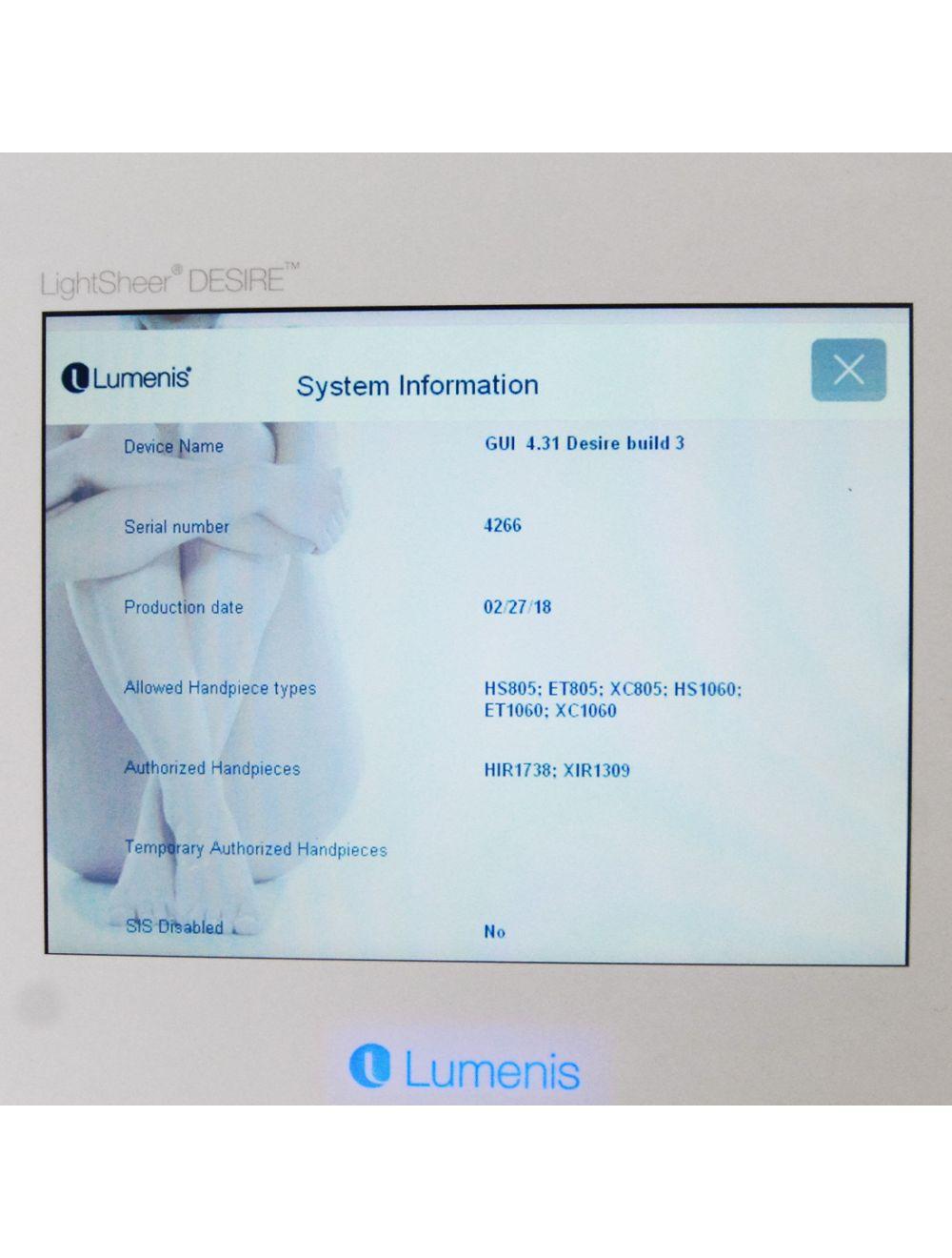 2018 Lumenis LightSheer Desire Laser Hair Removal Diode XC HS Handpieces 2 HPs Lumenis