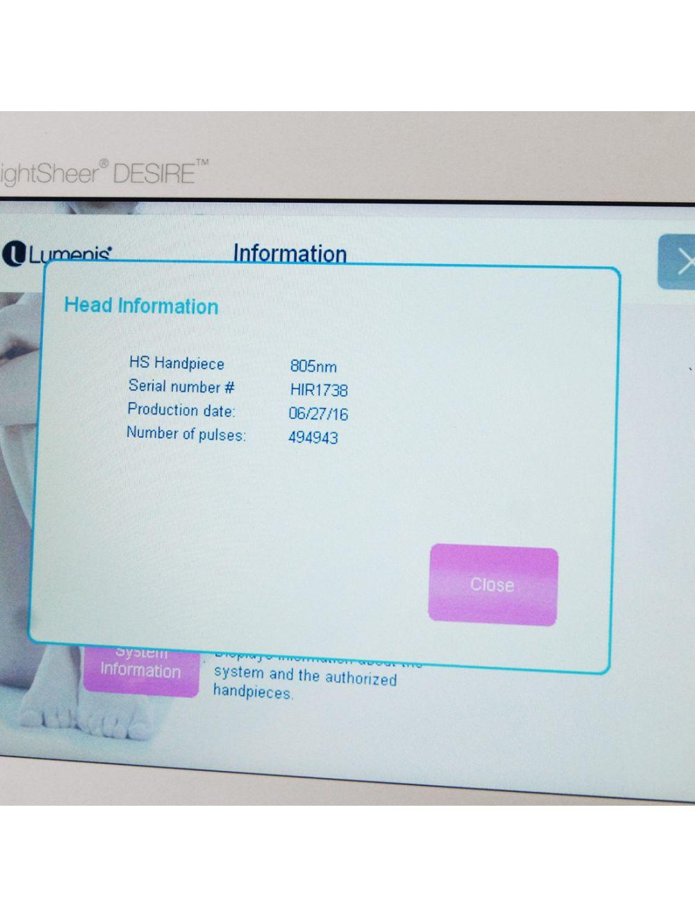 2018 Lumenis LightSheer Desire Laser Hair Removal Diode XC HS Handpieces 2 HPs Lumenis