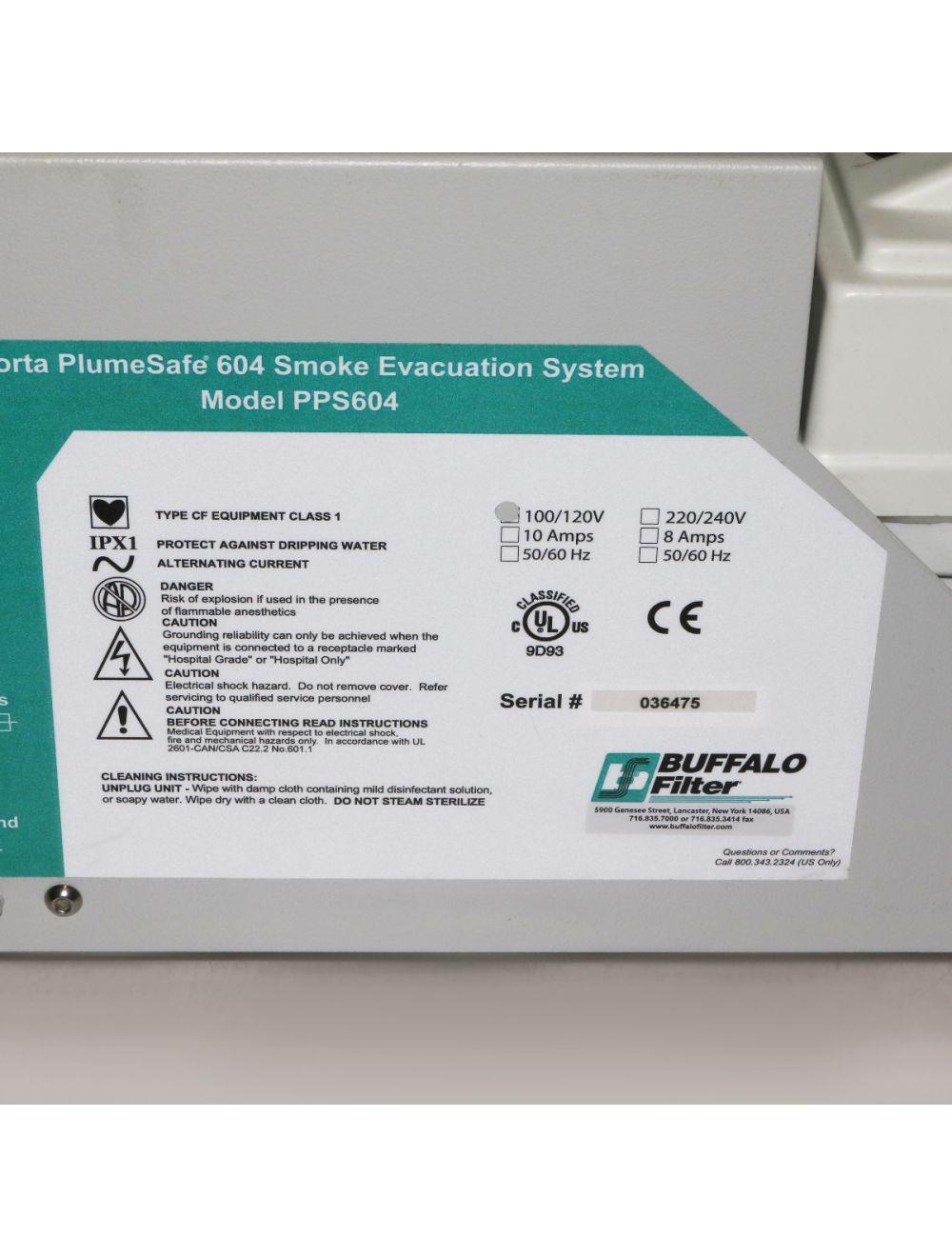 Buffalo Filter Porta PlumeSafe 604 Smoke Evacuation System Suction PPS604 Sol International Medical