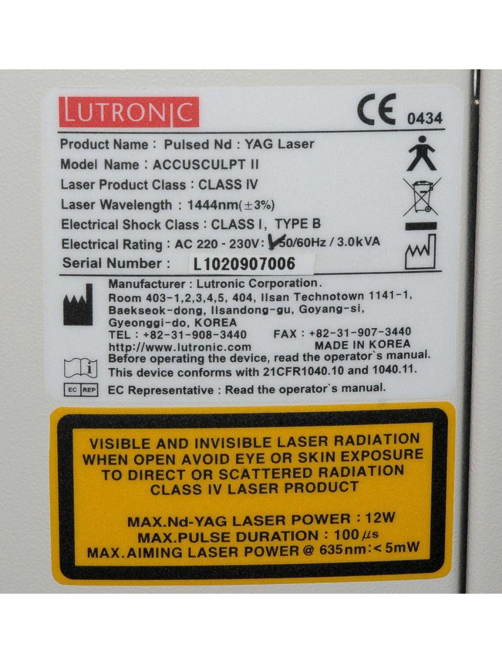 Lutronic ACCUSCULPT II Pulsed Laser Nd YAG 1444 CO2 Dual Mode Skin Tightening Lutronic