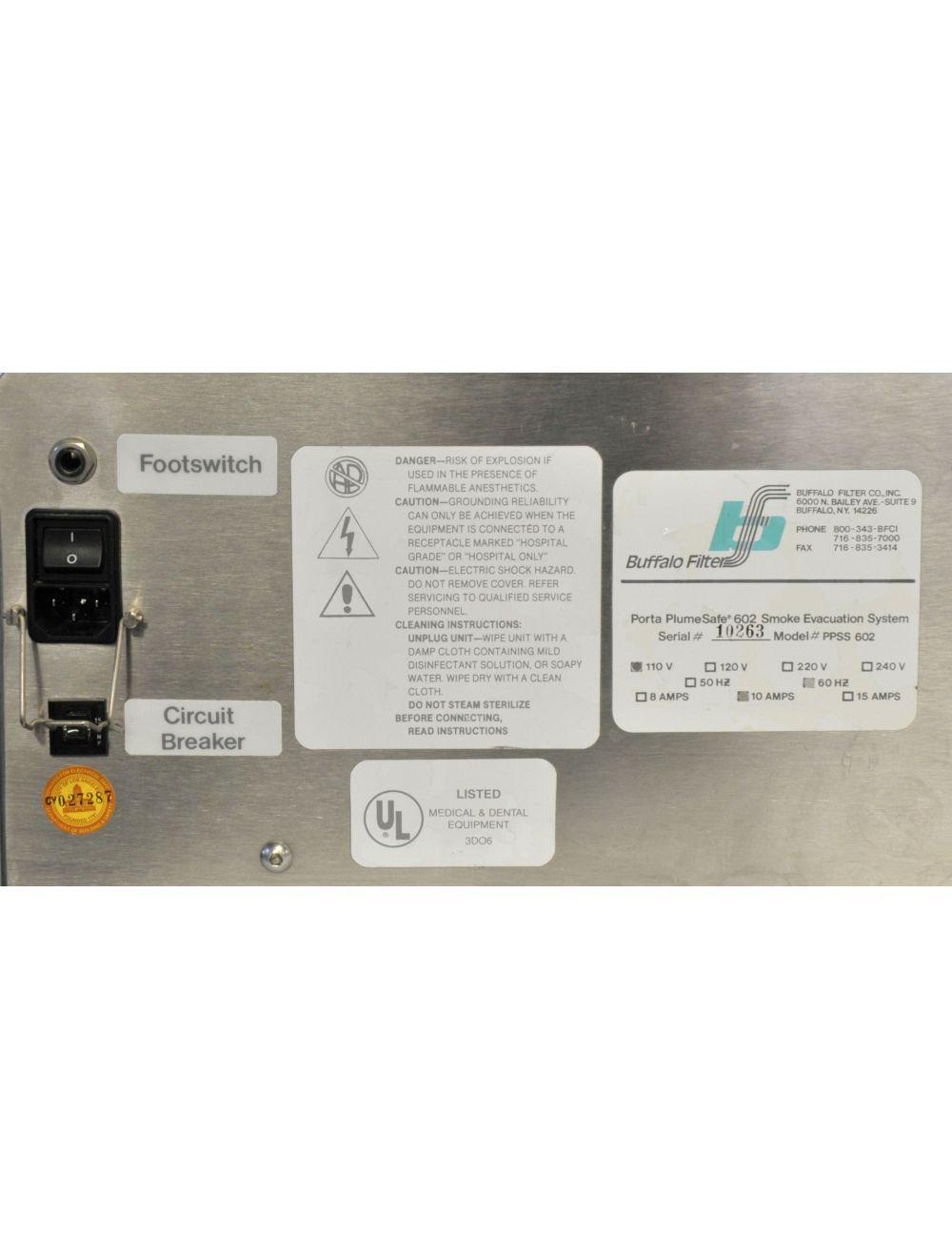 Buffalo Filter Porta PlumeSafe Surgical Smoke Evacuation PPSS 602 Plume Safe Sol International Medical