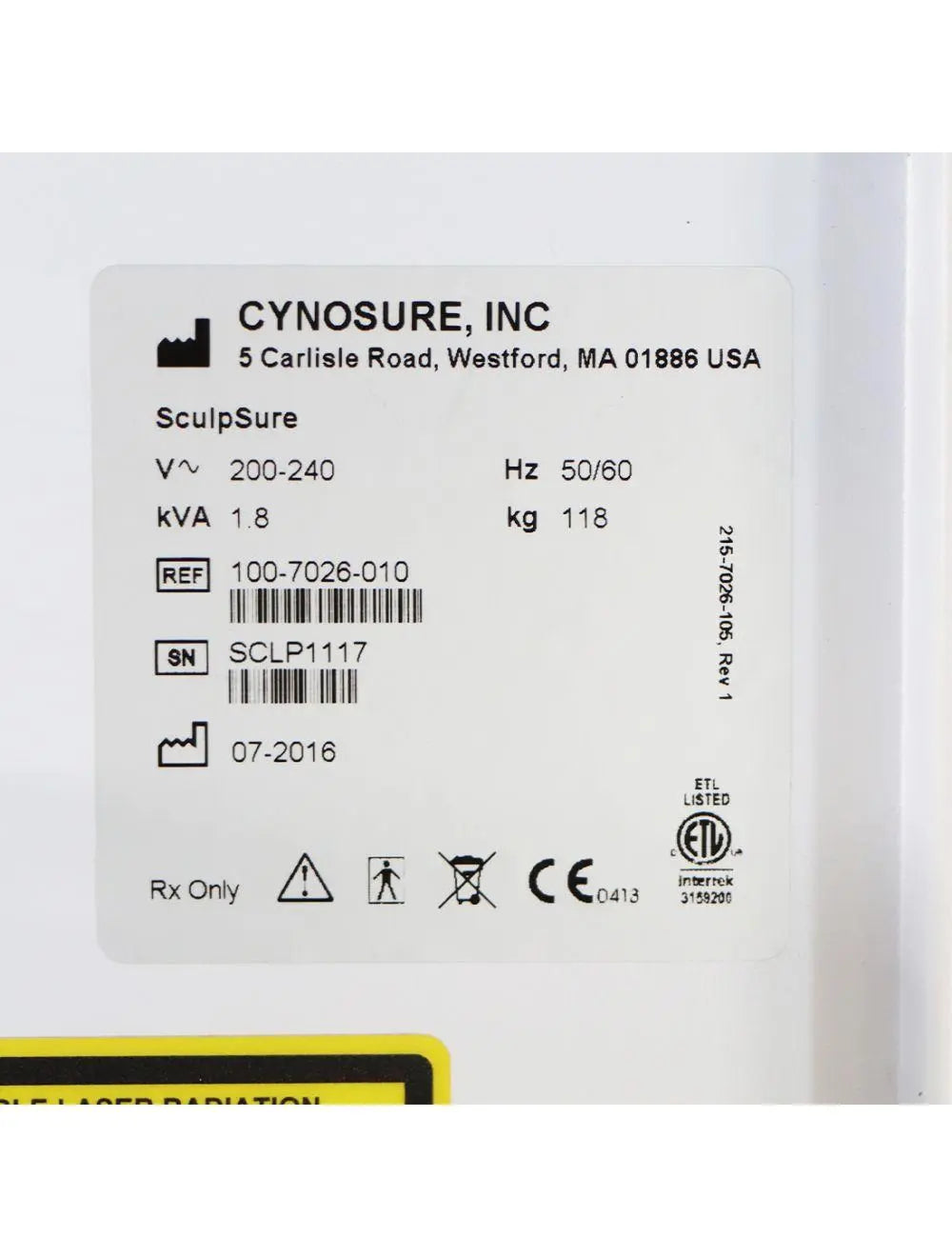 2016 Cynosure SculpSure Non-Invasive 1060nm Diode Laser Body Sculpt Contour Cynosure