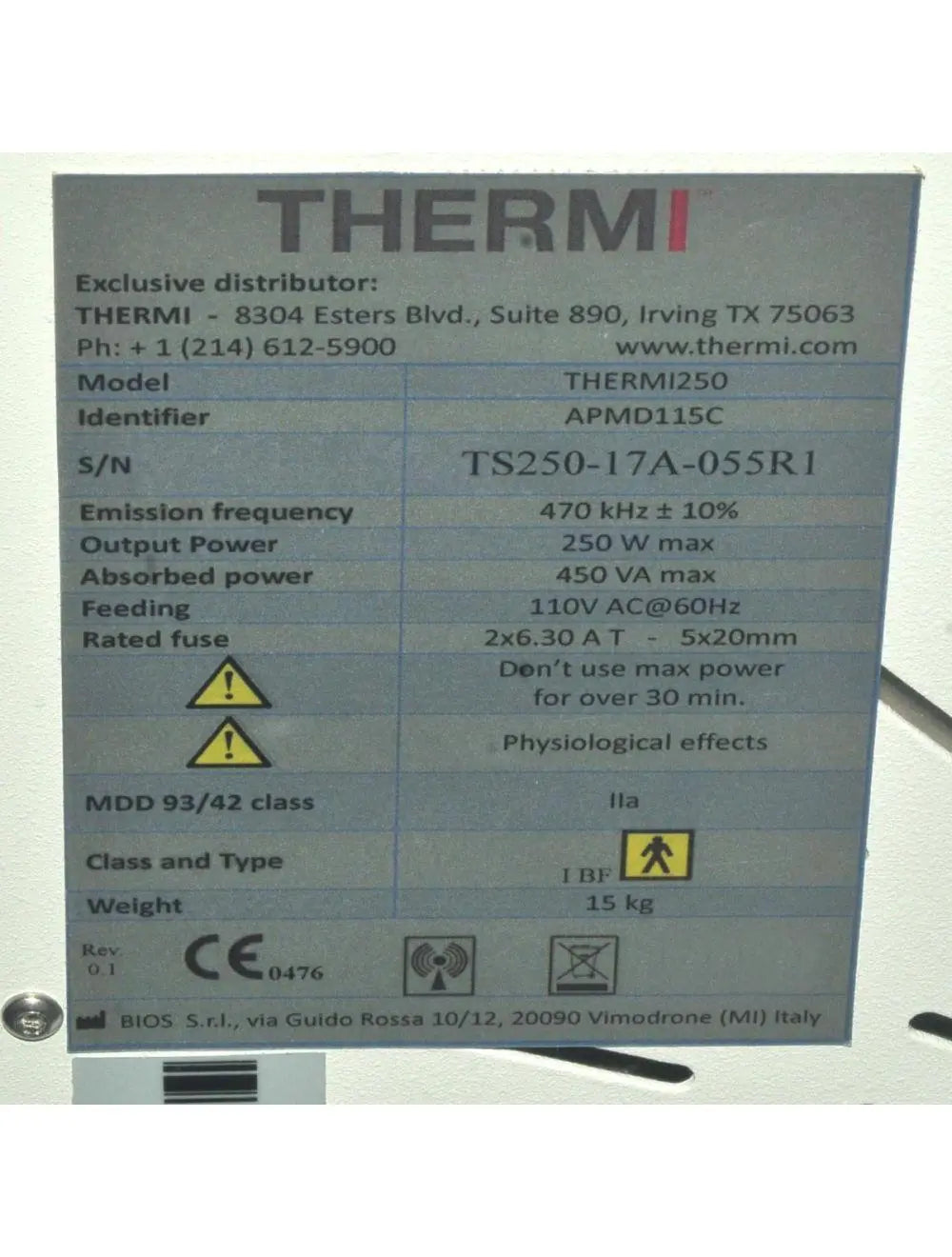 2017 ThermiAesthetics Thermi250 RF Cellulite Reduction Skin Tightening Face Body Sol International Medical